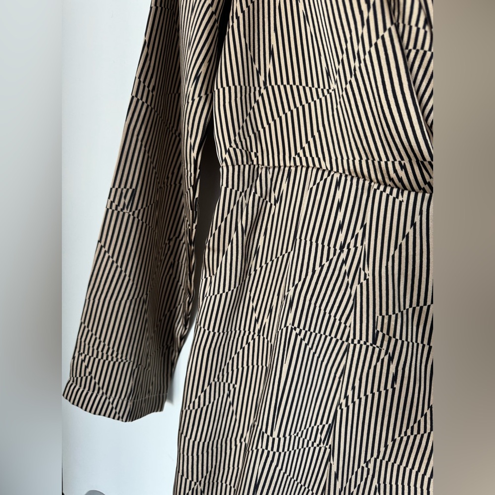 V-Neck Long Sleeve Mini Dress with Subtle Stripes - Picture 3 of 5